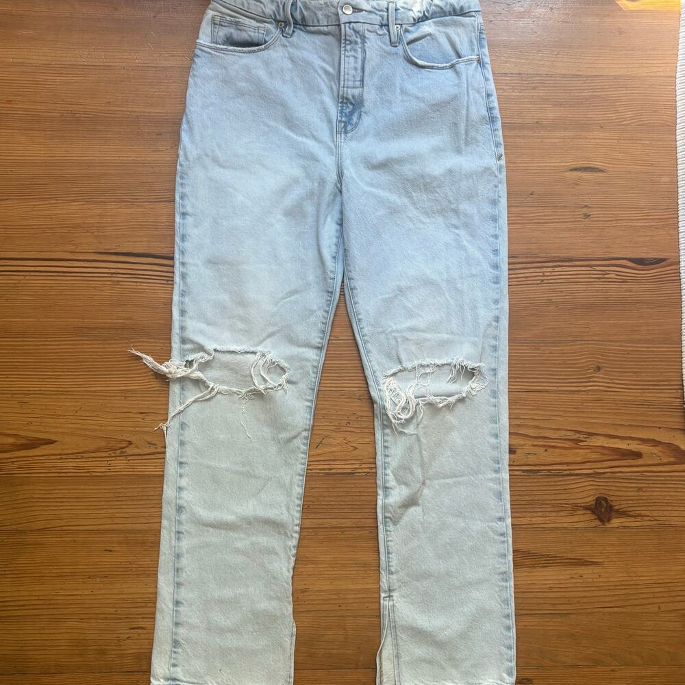 Good American 90s light was distressed‎ baggy straight leg jeans SIZE 12